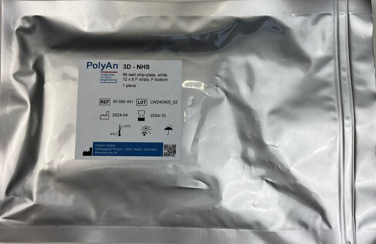 00-680-451 PolyAn 3D-NHS 96 well 12x8 strip plate - white - flat bottom